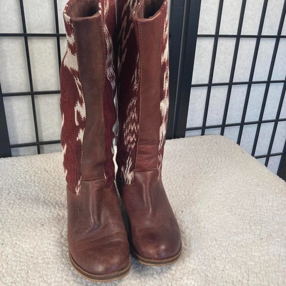 Reef Leather Fabric Knee High Boots Brown 6 - Picture 5 of 10